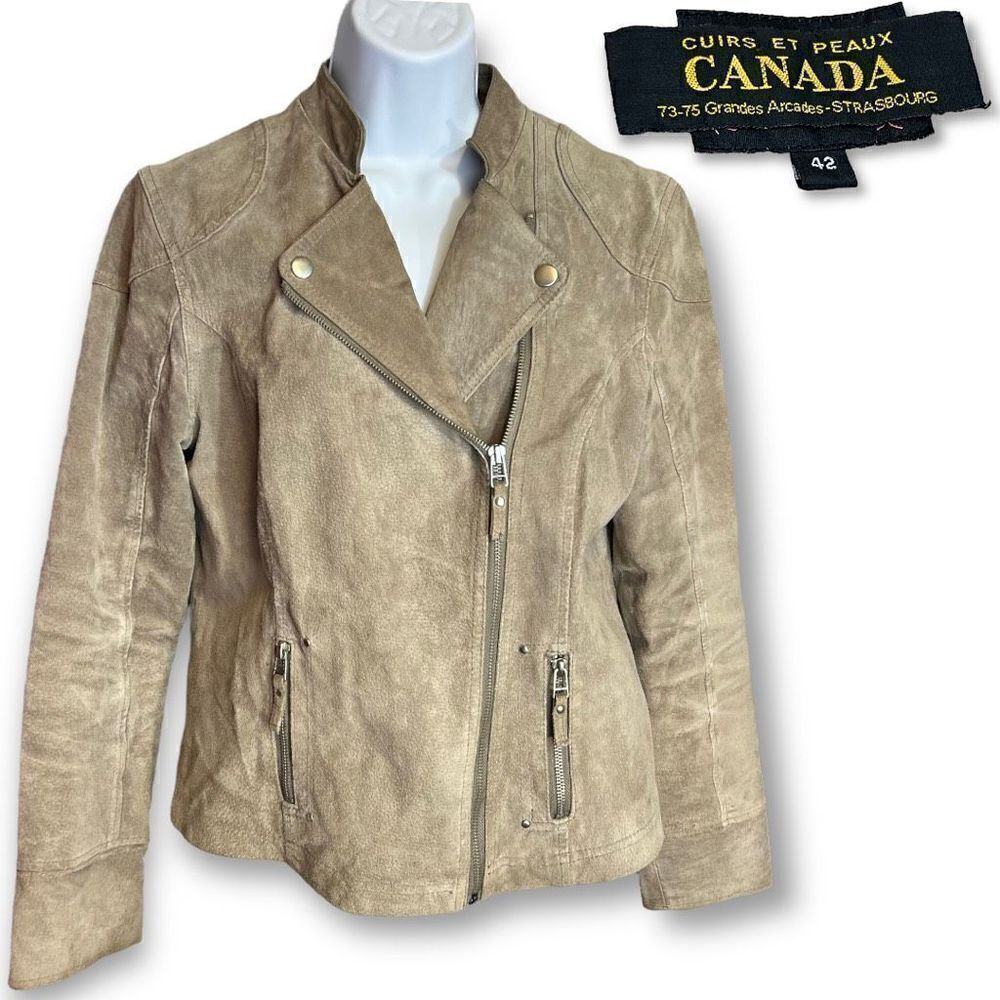 Women’s PigSkin Genuine Leather Taupe size  42 Moto Jacket Medium Canada